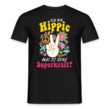 Hippie Tshirt Peace Movement Woodstock Boho Groove - Men's T-Shirt - black - Front - AI Model Male 178 light (178cm)