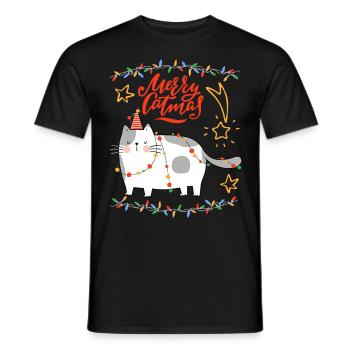 Merrry-Catmas, Jeu de mots, Noël avec drôle de chat - T-shirt homme - noir - Devant - AI Model Male 178 light (178cm)