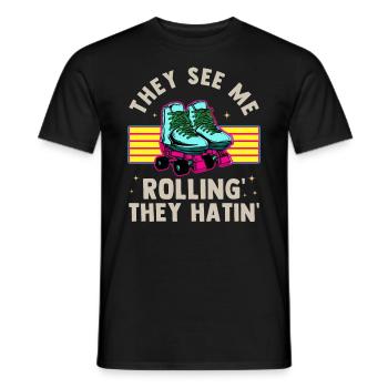 Inline Skate Gift Rollskates Roller 70s - Men's T-Shirt - black - Front - AI Model Male 178 light (178cm)