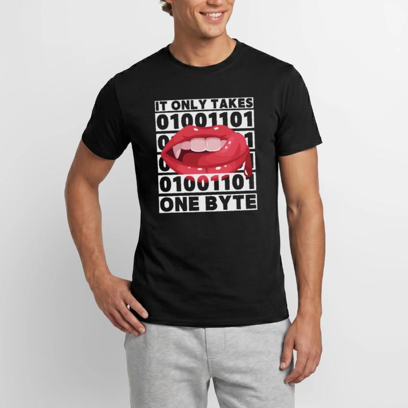 Bit Bytes Binary Computer Nerd, Vampire, Saying, Pun Men's T-Shirt