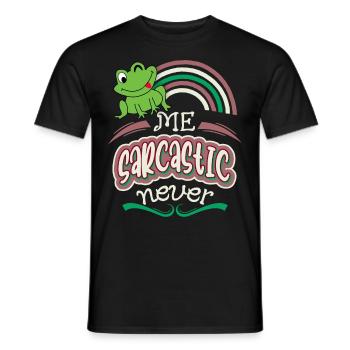 Sarcasm, funny saying with tree frog - Men's T-Shirt - black - Front - AI Model Male 178 light (178cm)