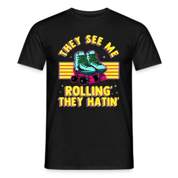 Inline Skate Gift Rollskates Roller 70s - Men's T-Shirt - black - Front - AI Model Male 178 light (178cm)