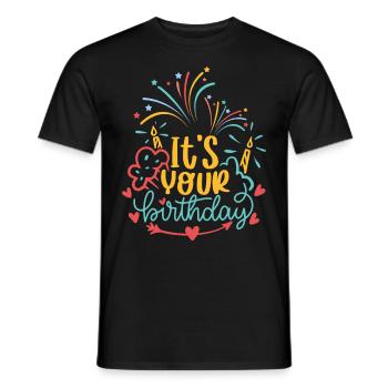 Anniversaire, Typographie, Feux d’artifice d’anniversaire, Dire - T-shirt homme - noir - Devant - AI Model Male 178 light (178cm)