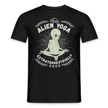 Alien Yoga, Yoga, Extraterrestrial, Green Man - Men's T-Shirt - black - Front - AI Model Male 178 light (178cm)