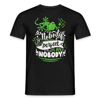Funny saying with lizard, Nobody-is-Perfect - Men's T-Shirt - black - Front - AI Model Male 178 light (178cm)
