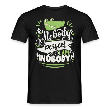 Funny saying, crocodile motif, nobody-is-perfect - Men's T-Shirt - black - Front - AI Model Male 178 light (178cm)