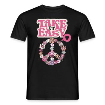 Frieden-Symbol mit Blumen Take-it-Easy Groovy-Stil - Männer T-Shirt - Schwarz - Vorne - AI Model Male 178 light (178cm)