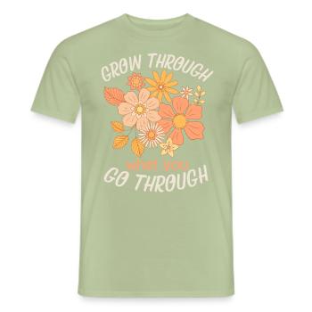 Slogan de motivation 70s Flower-Power Design - T-shirt homme - vert sauge - Devant - AI Model Male 178 light (178cm)