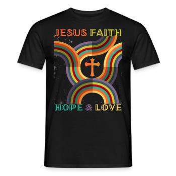 Jesus Christ Saying 70s Flower Power Style - Men's T-Shirt - black - Front - AI Model Male 178 light (178cm)