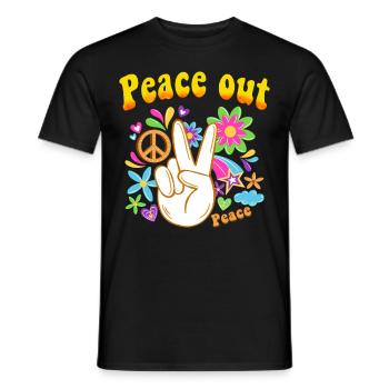 Hippie Tshirt Peace Movement Woodstock Boho Groove - Men's T-Shirt - black - Front - AI Model Male 178 light (178cm)