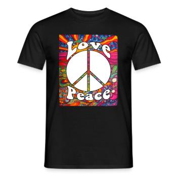 Hippie Tshirt Peace Movement Woodstock Boho Groove - Men's T-Shirt - black - Front - AI Model Male 178 light (178cm)