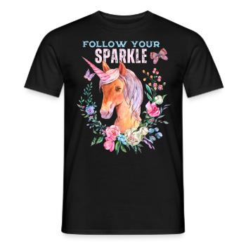 Unicorn, unicorns with flowers and saying - Men's T-Shirt - black - Front - AI Model Male 178 light (178cm)