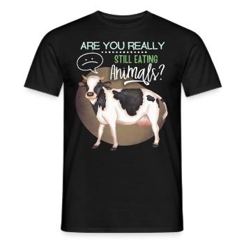 Vegan, vegetarian funny saying with cow - Men's T-Shirt - black - Front - AI Model Male 178 light (178cm)