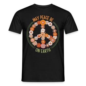 Peace symbol with flowers, groovy 70s style - Men's T-Shirt - black - Front - AI Model Male 178 light (178cm)