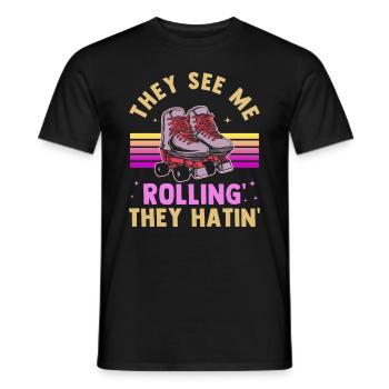 Inline Skate Gift Rollskates Roller 70s - Men's T-Shirt - black - Front - AI Model Male 178 light (178cm)