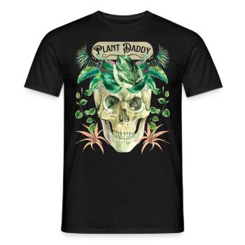 Lustiger Totenkopf, Plant-Daddy mit Grünpflanzen - Männer T-Shirt - Schwarz - Vorne - AI Model Male 178 light (178cm)