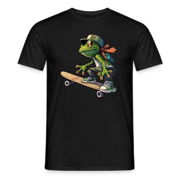Frosch fährt Skateboard Frösche Kröte Amphibie - Männer T-Shirt - Schwarz - Vorne - AI Model Male 178 light (178cm)