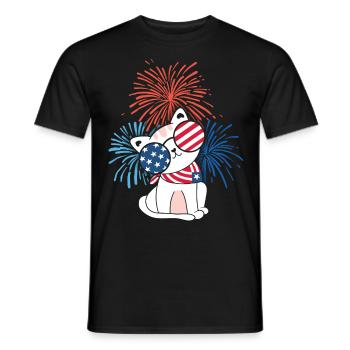 Cat, America, 4th July, USA Flag USA Fireworks - Men's T-Shirt - black - Front - AI Model Male 178 light (178cm)