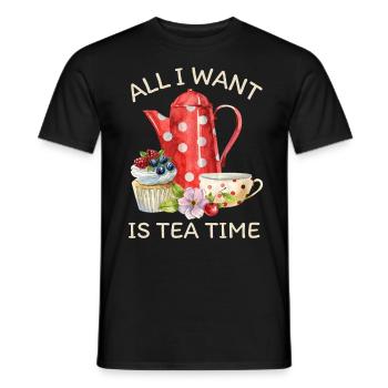 Tea drinker, tea with teapot and cupcake - Men's T-Shirt - black - Front - AI Model Male 178 light (178cm)
