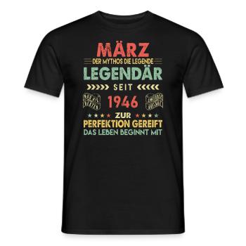 77. Geburtstag März Jahrgang 1946 Vintage - Männer T-Shirt - Schwarz - Vorne - AI Model Male 178 light (178cm)