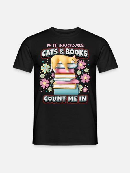 Bücherwurm, Buch, lesen, 3D Katze, lustiger Spruch - Männer T-Shirt - Schwarz
