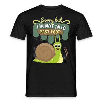 Drôle d’escargot, Fast-food Slowfood Dire Comic - T-shirt homme - noir - Devant - AI Model Male 178 light (178cm)