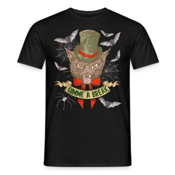 Halloween cat with spider and bat, saying - Men's T-Shirt - black - Front - AI Model Male 178 light (178cm)