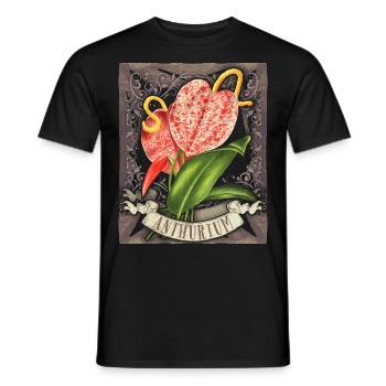 Vintage Anthurie, botanische Blumen Illustration - Männer T-Shirt - Schwarz - Vorne - AI Model Male 178 light (178cm)