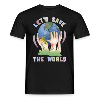 Umwelttag, Kawaii Erde Spruch Let's-save-the-world - Männer T-Shirt - Schwarz - Vorne - AI Model Male 178 light (178cm)