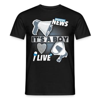 Baby boy, announcement with megaphone, It's-a-Boy - Men's T-Shirt - black - Front - AI Model Male 178 light (178cm)