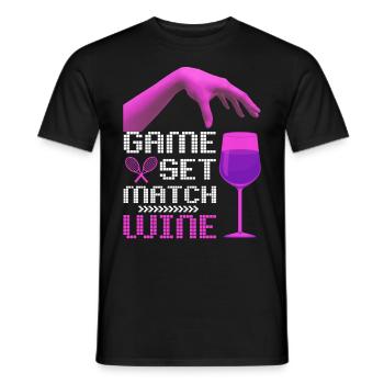 Tennis Quote Game Set Match, Wine Funny Quote - T-shirt homme - noir - Devant - AI Model Male 178 light (178cm)