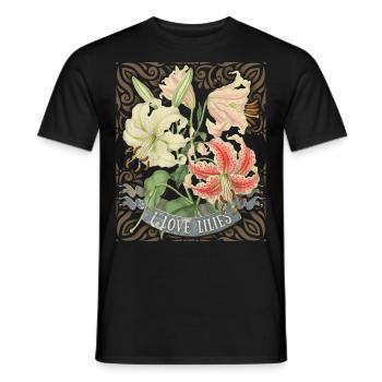 Vintage lily, tiger lily, botanical illustration - Men's T-Shirt - black - Front - AI Model Male 178 light (178cm)