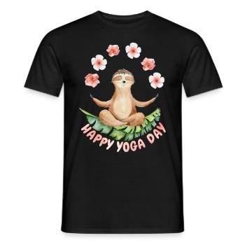 Yoga mit Sloth, lustiges Faultier und Blumen - Männer T-Shirt - Schwarz - Vorne - AI Model Male 178 light (178cm)