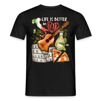 Italy Love-Italy, Rome, guitar and pizza - Men's T-Shirt - black - Front - AI Model Male 178 light (178cm)