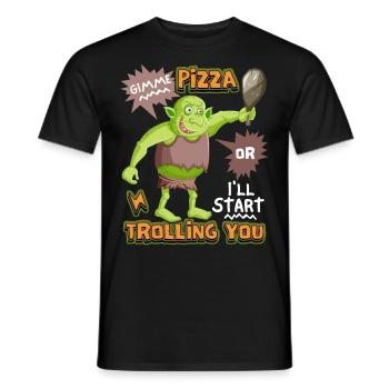 Lustiger Troll will Pizza haben, Spruch Comic Stil - Männer T-Shirt - Schwarz - Vorne - AI Model Male 178 light (178cm)