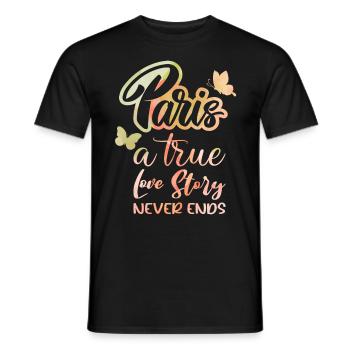France, capitale Paris, typographie disant - T-shirt homme - noir - Devant - AI Model Male 178 light (178cm)