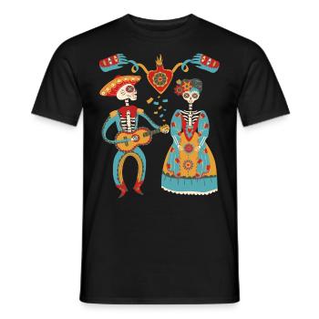 Dia de Muertos, Saint-Valentin, Guitare Skeleton Couple - T-shirt homme - noir - Devant - AI Model Male 178 light (178cm)