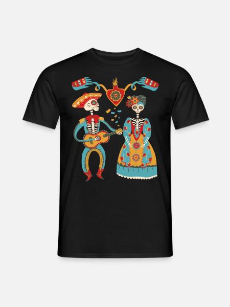 Dia de Muertos, Valentinstag, Skelett Paar Gitarre - Männer T-Shirt - Schwarz
