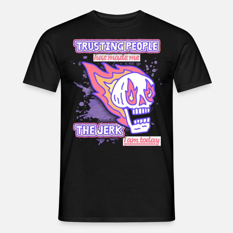 Comic skull skull with flames funny saying - Men’s T-shirt - black