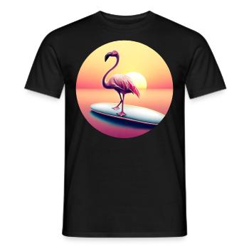 Surfing flamingo in sunset - Men's T-Shirt - black - Front - AI Model Male 178 light (178cm)