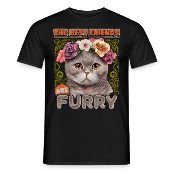 Britisch Kurzhaar vintage Katze mit Blumenkranz - Männer T-Shirt - Schwarz - Vorne - AI Model Male 178 light (178cm)