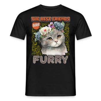Chat avec couronne de fleurs, illustration kawaii vintage - T-shirt homme - noir - Devant - AI Model Male 178 light (178cm)