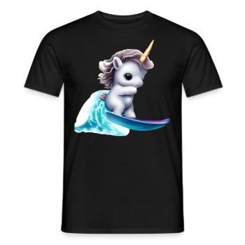 Einhorn auf Surfbrett - Männer T-Shirt - Schwarz - Vorne - AI Model Male 178 light (178cm)