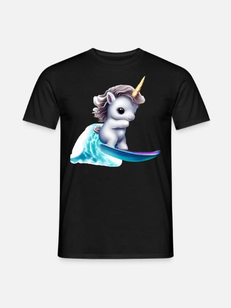 Einhorn auf Surfbrett - Männer T-Shirt - Schwarz