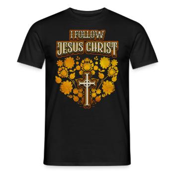 Jesus Christ, vintage folk art, cross, saying - Men's T-Shirt - black - Front - AI Model Male 178 light (178cm)