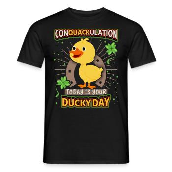Comic Duck, Funny Saying, Pun - Men's T-Shirt - black - Front - AI Model Male 178 light (178cm)