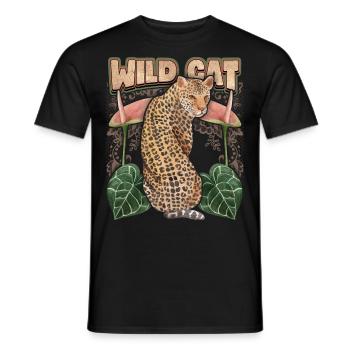 Leopard, Exotische Katze mit Vintage Anthurium - Männer T-Shirt - Schwarz - Vorne - AI Model Male 178 light (178cm)