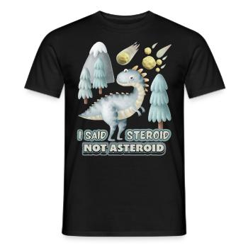 Drôle de dinosaure 3D, disant avec un astéroïde - T-shirt homme - noir - Devant - AI Model Male 178 light (178cm)