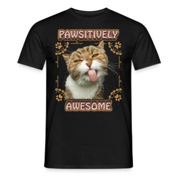 Cat sticks out tongue, funny saying, Pun - Men's T-Shirt - black - Front - AI Model Male 178 light (178cm)