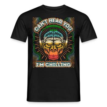 Drôle de singe gorille avec des écouteurs effrayant - T-shirt homme - noir - Devant - AI Model Male 178 light (178cm)